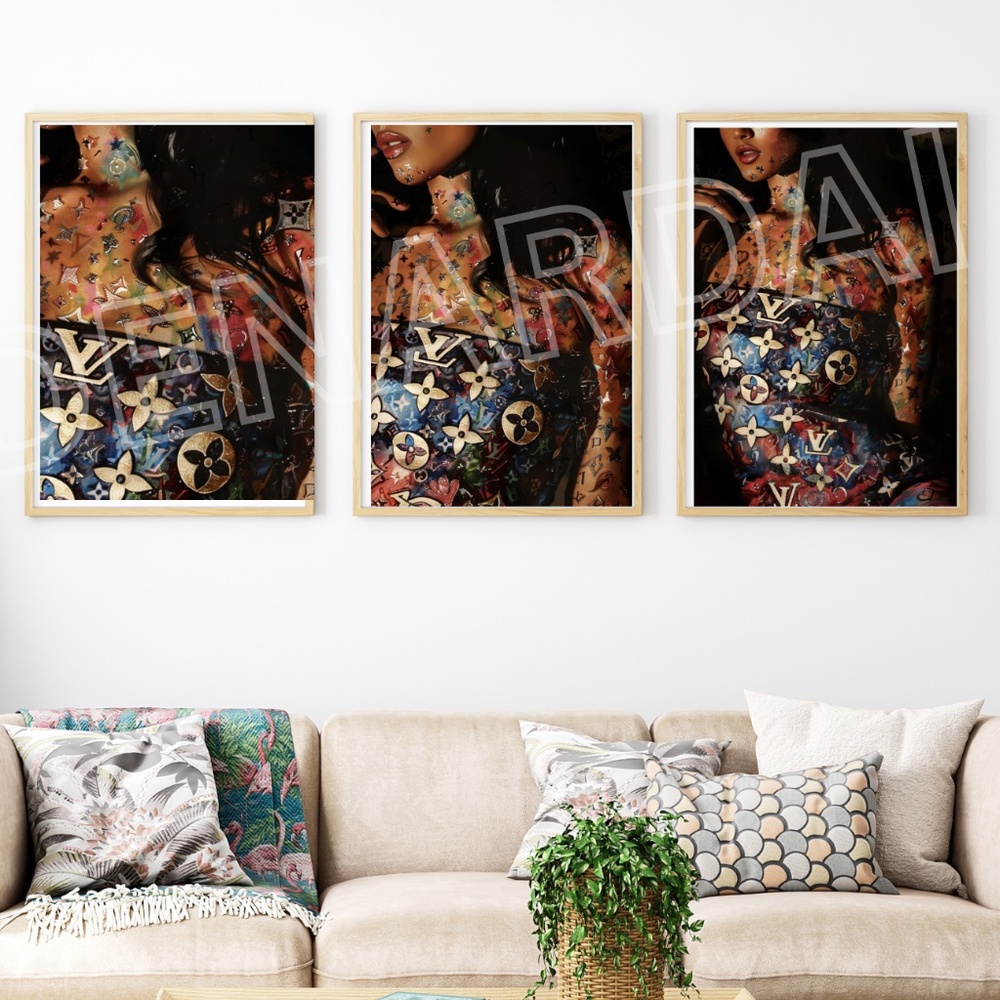Louis Vuitton TATTOO WOMAN FASHION WALL ART 11X17 PRINT TRENDY ART 3 PIECE SET